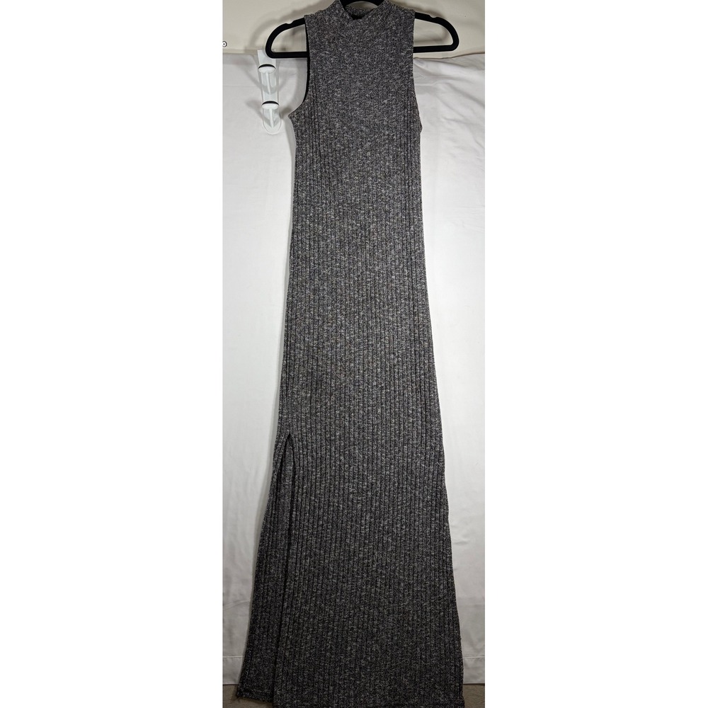 Rue21 Maxi Dress Women Small Gray Excellent Ribbed Mock Neck Sleeveless Slit